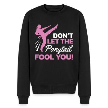 Don't let the ponytail fool you into - Men's Premium Organic Jumper - black - Front - Nico (187cm)