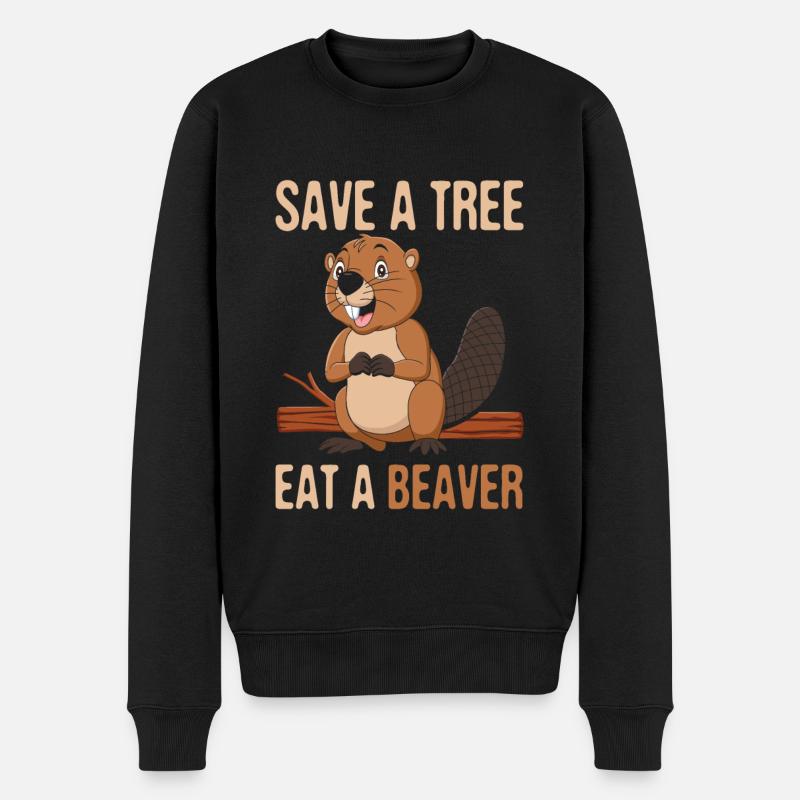 Rettet Einen Baum, Esst Einen Biber Für Biber-fans - Männer Premium Bio Pullover - Schwarz
