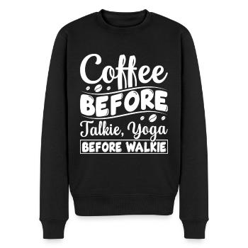 Café avant de parler et yoga avant de marcher - Pull Premium bio Homme - noir - Devant - Nico (187cm)