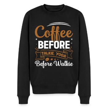 Café avant de parler et yoga avant de marcher - Pull Premium bio Homme - noir - Devant - Nico (187cm)
