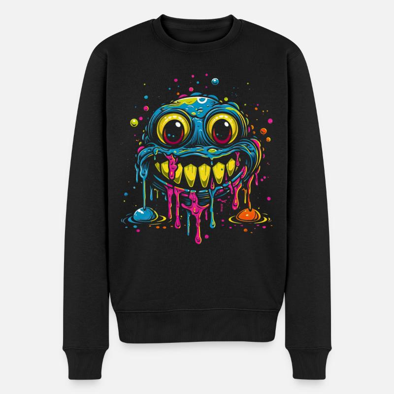 Crazy Melting Smilie Monster Psychédélique - Pull Premium bio Homme - noir