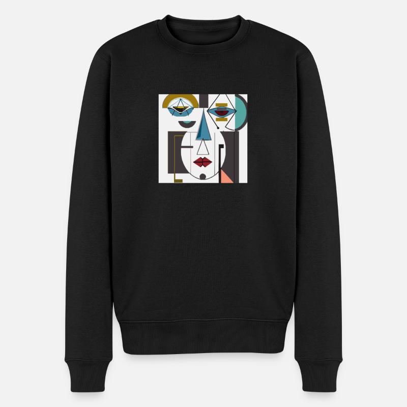 neidvolles abstraktes Gesicht, bunt - Männer Premium Bio Pullover - Schwarz