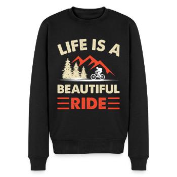 Das Leben ist eine schöne Fahrt Fahrradtour - Männer Premium Bio Pullover - Schwarz - Vorne - Nico (187cm)