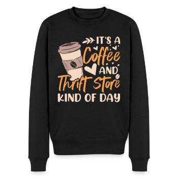 Thrift store and coffee day Economical - Men's Premium Organic Jumper - black - Front - Nico (187cm)