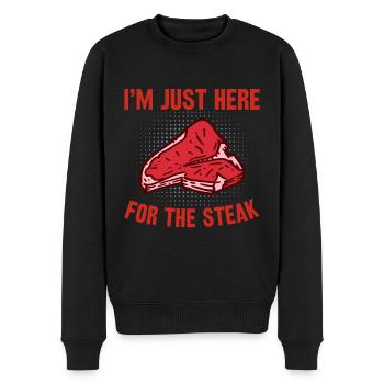 Ich bin wegen dem Steak hier Grillsaison eröffnet - Männer Premium Bio Pullover - Schwarz - Vorne - Nico (187cm)