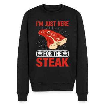 Ich bin wegen dem Steak hier Grillsaison eröffnet - Männer Premium Bio Pullover - Schwarz - Vorne - Nico (187cm)