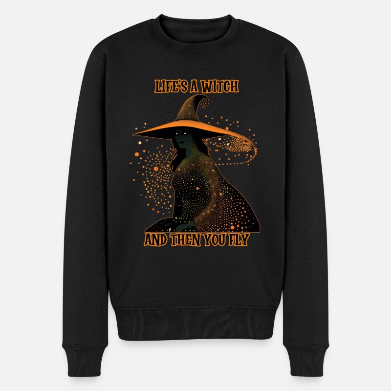 Hexen-Silhouette, Das Leben ist eine Hexe - Männer Premium Bio Pullover - Schwarz