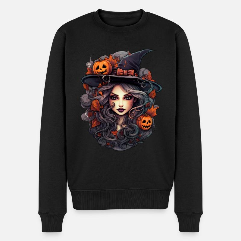 Schöne Hexe im Anime-Stil, Halloween - Männer Premium Bio Pullover - Schwarz