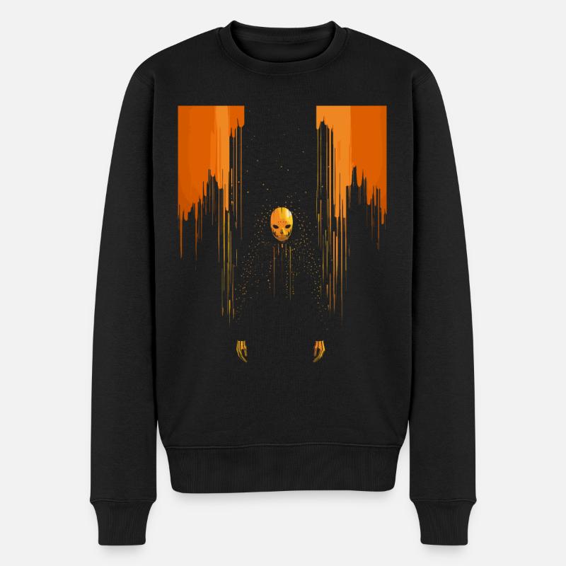 Beängstigender orangefarbener Totenkopfmann mit Umhang - Männer Premium Bio Pullover - Schwarz