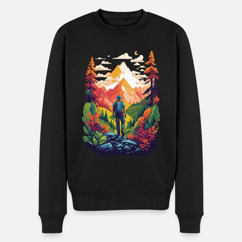 Farbenpracht Wandern in der Natur Berge und Wald - Männer Premium Bio Pullover - Schwarz