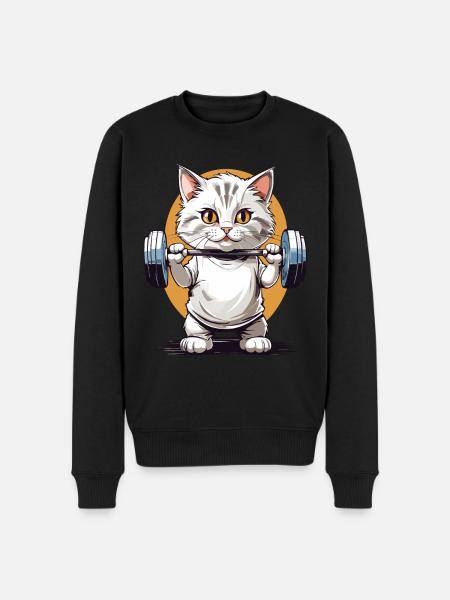 Bodybuilder Cat Barbell Fitness Design - Men's Premium Organic Jumper - black