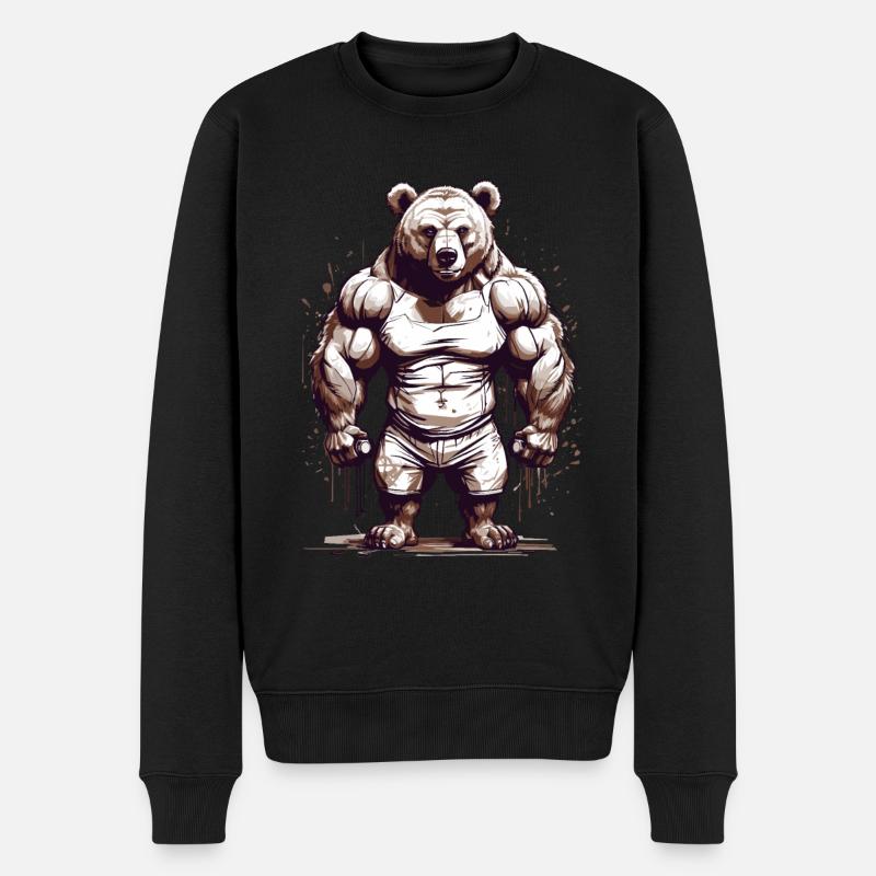 Bodybuilder Bär Papa Stärke Muskeln Liebe - Männer Premium Bio Pullover - Schwarz