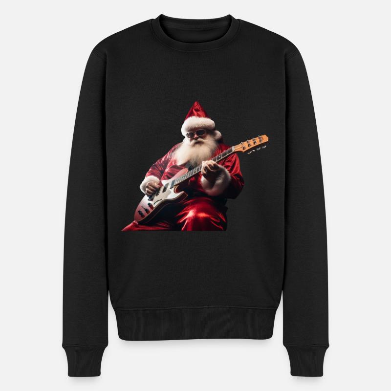 Der Weihnachtsmann Spielt Gitarre Für Alle - Männer Premium Bio Pullover - Schwarz