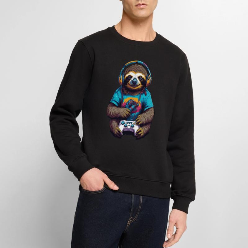 Retro Controller Gaming Sloth Nerd Design Men's Premium Organic Jumper