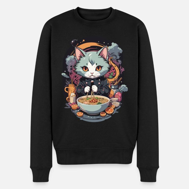 Katze Ramen Liebe Japanisches Nudelsuppen Design - Männer Premium Bio Pullover - Schwarz