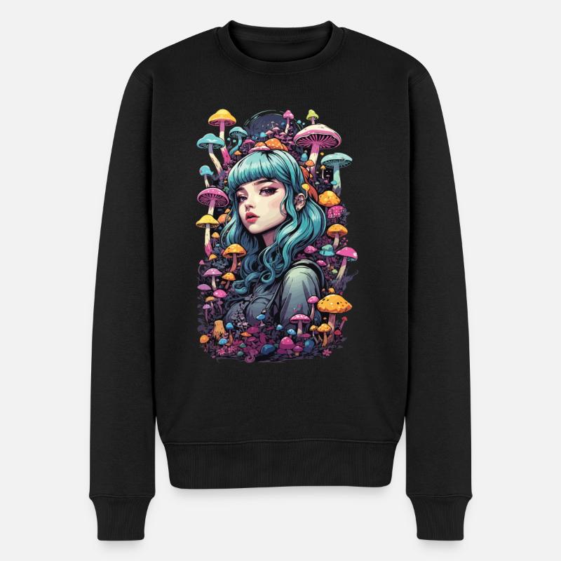Pilz Festival Psy Trance Goa E-Girl Design - Männer Premium Bio Pullover - Schwarz
