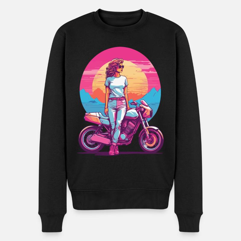 Retro Synthwave Motorrad Biker Girl Style - Männer Premium Bio Pullover - Schwarz