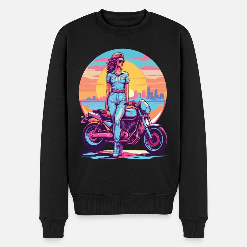 Rétro Synthwave Liberté Moto Motard - Pull Premium bio Homme - noir