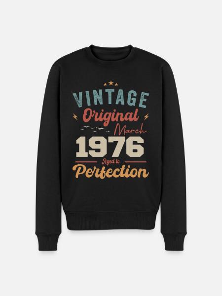 Maart 1976 Vintage Born Vintage verjaardag - Mannen Premium Bio sweater - zwart