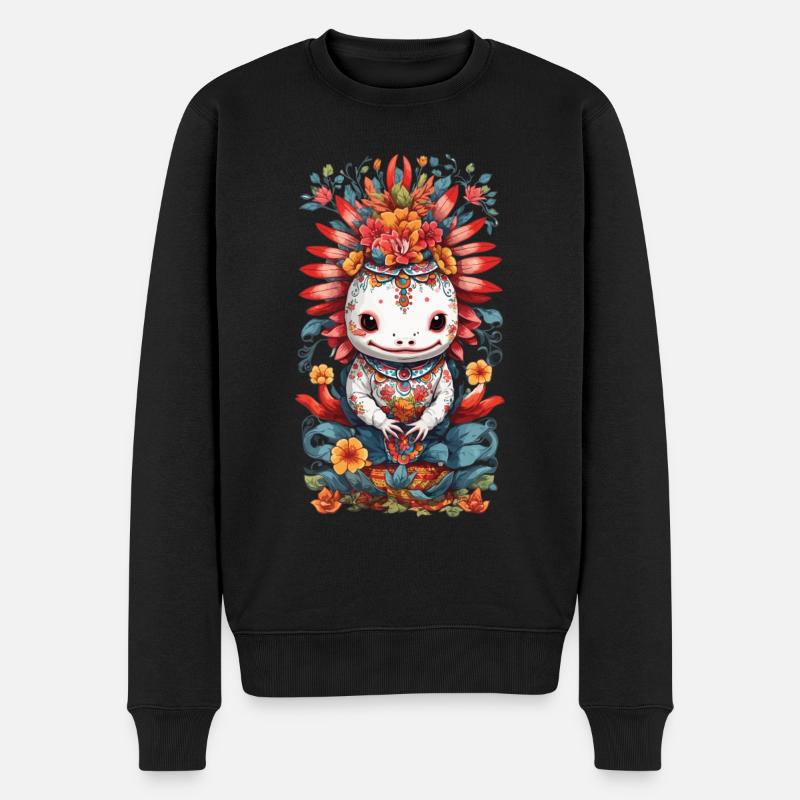 Mexikanisches Blumen Axolotl Haustier Ästhetik - Männer Premium Bio Pullover - Schwarz