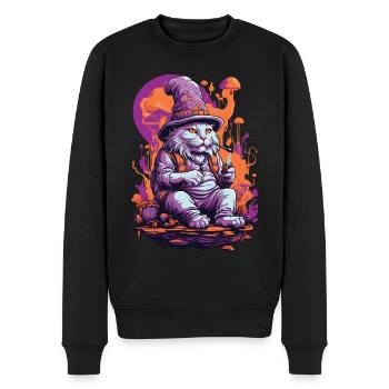 Art psychédélique forêt champignons Goa Trance chat - Pull Premium bio Homme - noir - Devant - Nico (187cm)