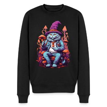 Art psychédélique chat Champignons forestiers Festival de musique - Pull Premium bio Homme - noir - Devant - Nico (187cm)