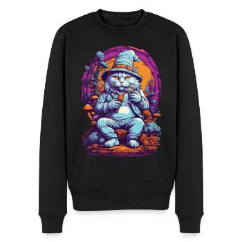 Champignons forestiers chat art psychédélique festival de musique - Pull Premium bio Homme - noir - Devant - Nico (187cm)
