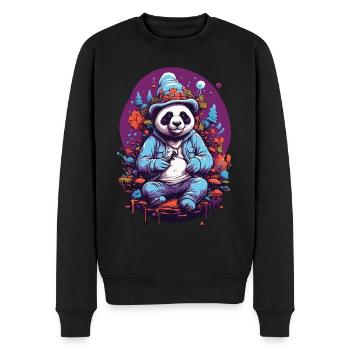 Pandabär Psychedelic Art Musik Wald Pilze - Männer Premium Bio Pullover - Schwarz - Vorne - Nico (187cm)