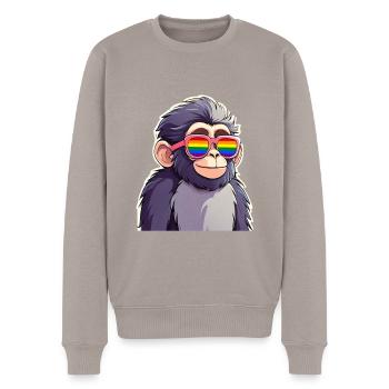 Singe LGBTQ avec des lunettes de soleil - Pull Premium bio Homme - taupe - Devant - Nico (187cm)