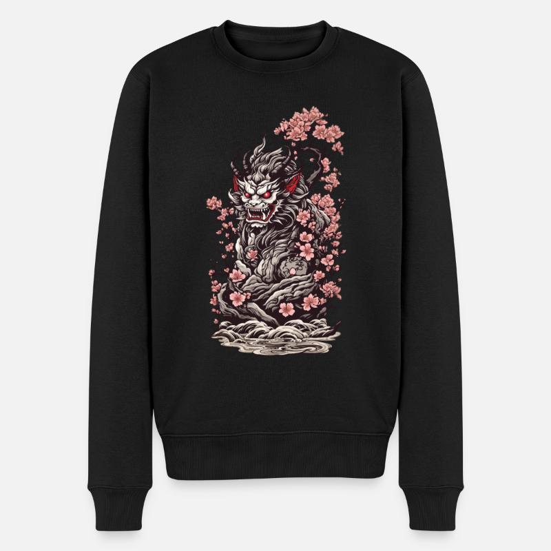 Kirschblüten Yokai Oni Ukiyo-E Ästhetik - Männer Premium Bio Pullover - Schwarz