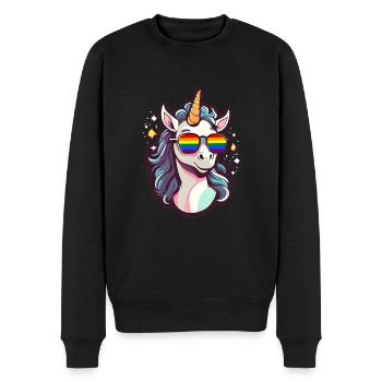 LGBTQ Einhorn mit Sonnenbrille Regenbogen Fahne - Männer Premium Bio Pullover - Schwarz - Vorne - Nico (187cm)