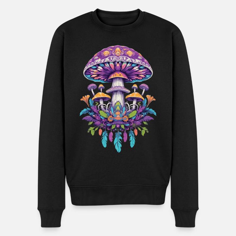 Plume Mandala champignons Design spirituel - Pull Premium bio Homme - noir