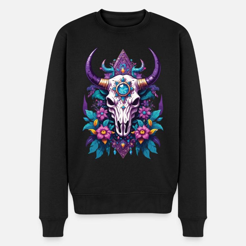 Bull Skull Feder Mandala - Männer Premium Bio Pullover - Schwarz