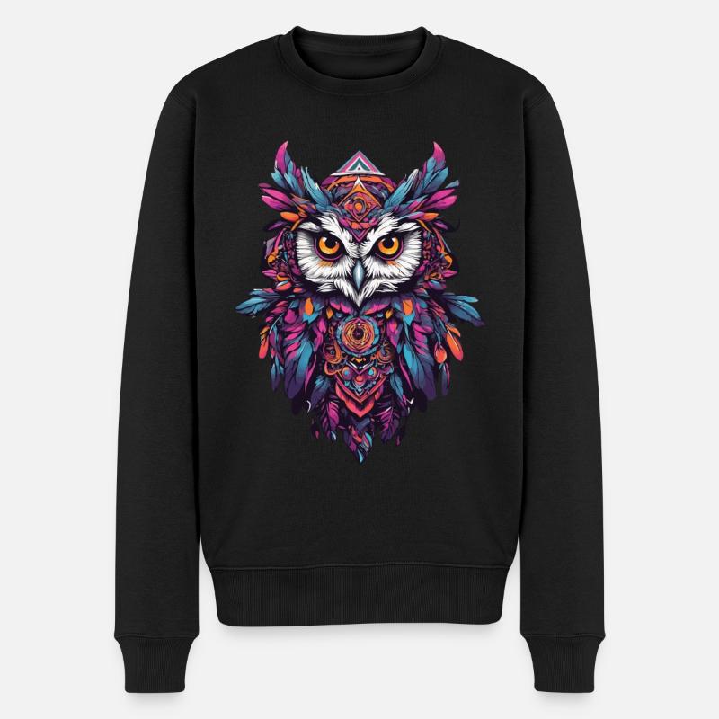 Eule Spirituelles Mandala Tier Traumfänger Design - Männer Premium Bio Pullover - Schwarz