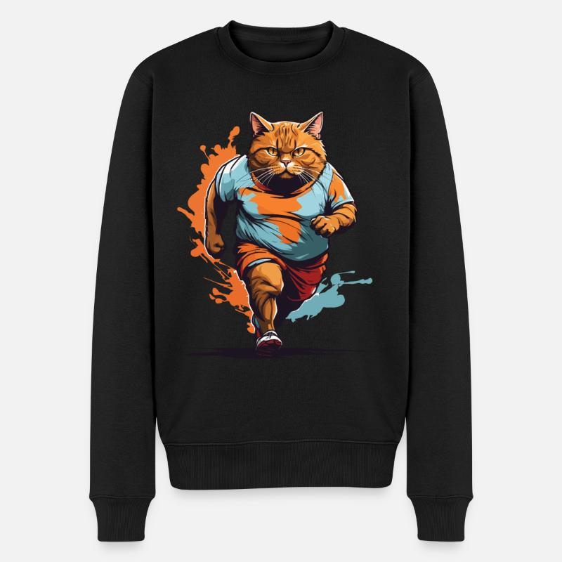 Lustige Dicke Katze Streetwear Joggen Look - Männer Premium Bio Pullover - Schwarz