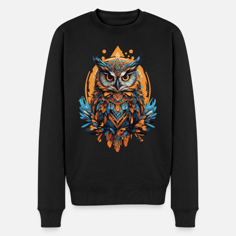 Eule Spirituelles Mandala Tier Traumfänger - Männer Premium Bio Pullover - Schwarz