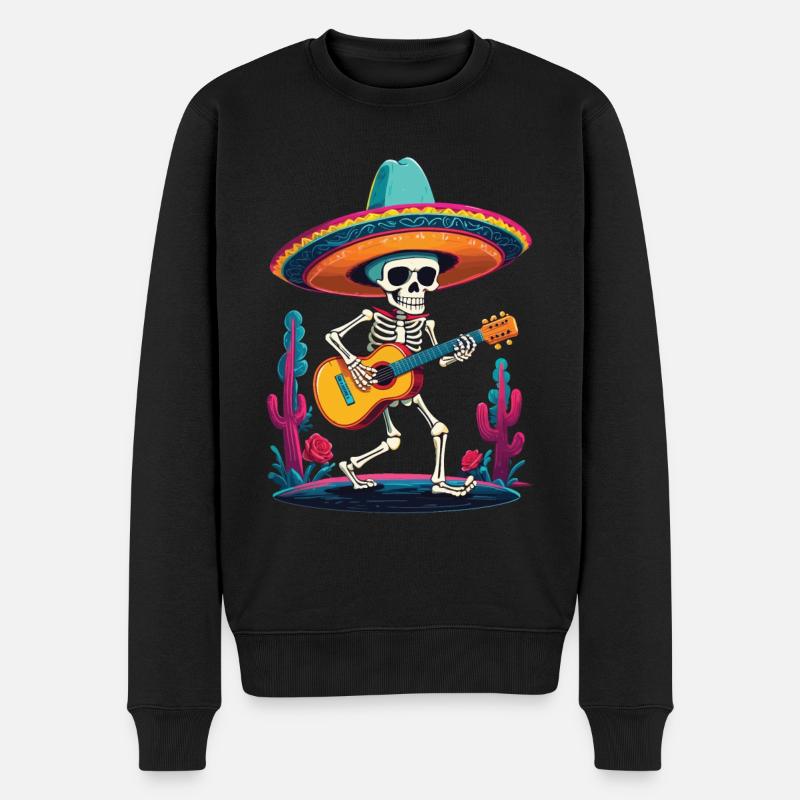 Skelett Mexikanischer Mariachi Gitarrenspieler - Männer Premium Bio Pullover - Schwarz