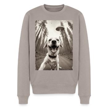 Selfie de chiens avec un vaisseau spatial extraterrestre - Pull Premium bio Homme - taupe - Devant - Nico (187cm)