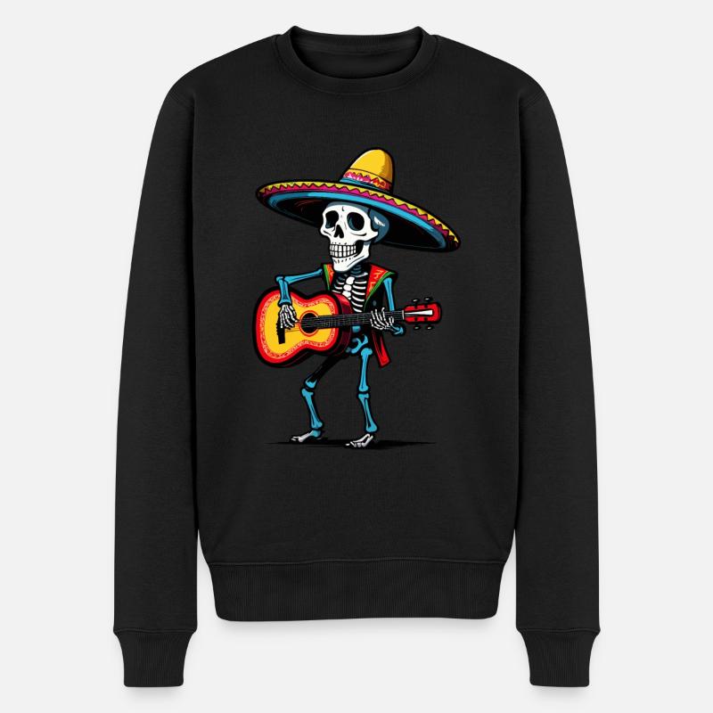 Guitariste squelette mariachi mexicain - Pull Premium bio Homme - noir