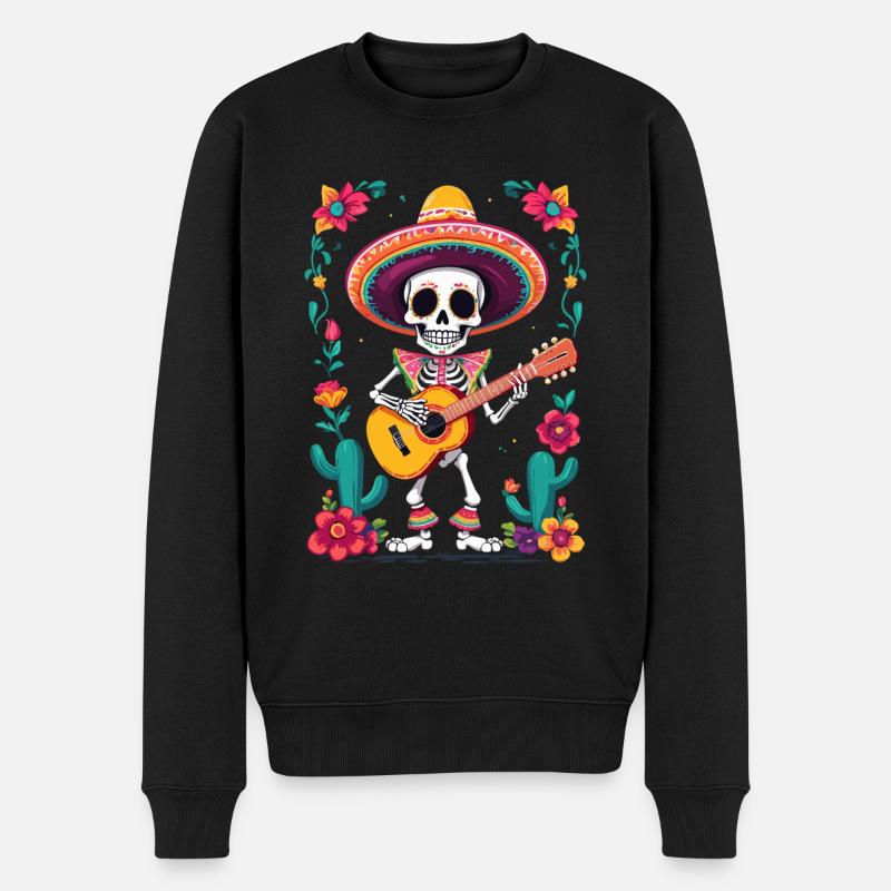 Mexikanischer Mariachi Skelett Gitarrist Fiesta - Männer Premium Bio Pullover - Schwarz