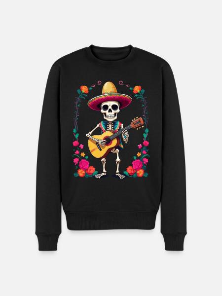 Mexican mariachi skeleton guitarist - Men's Premium Organic Jumper - black