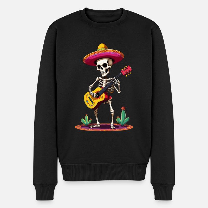 Mexikanischer Mariachi Skelett Gitarrenspieler - Männer Premium Bio Pullover - Schwarz