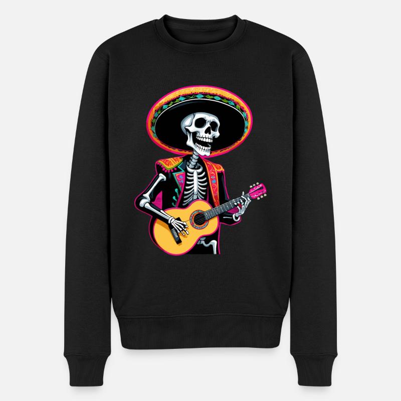 Mexikanischer Mariachi Skelett Gitarrist Fiesta - Männer Premium Bio Pullover - Schwarz