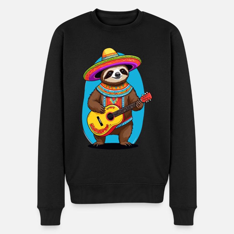 Faultier Mexikanischer Mariachi Gitarrenmusik - Männer Premium Bio Pullover - Schwarz