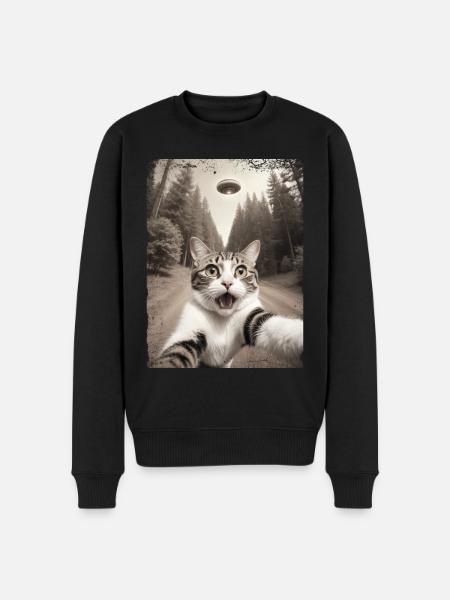 Funny Cat Selfie Alien Spaceship - Men's Premium Organic Jumper - black
