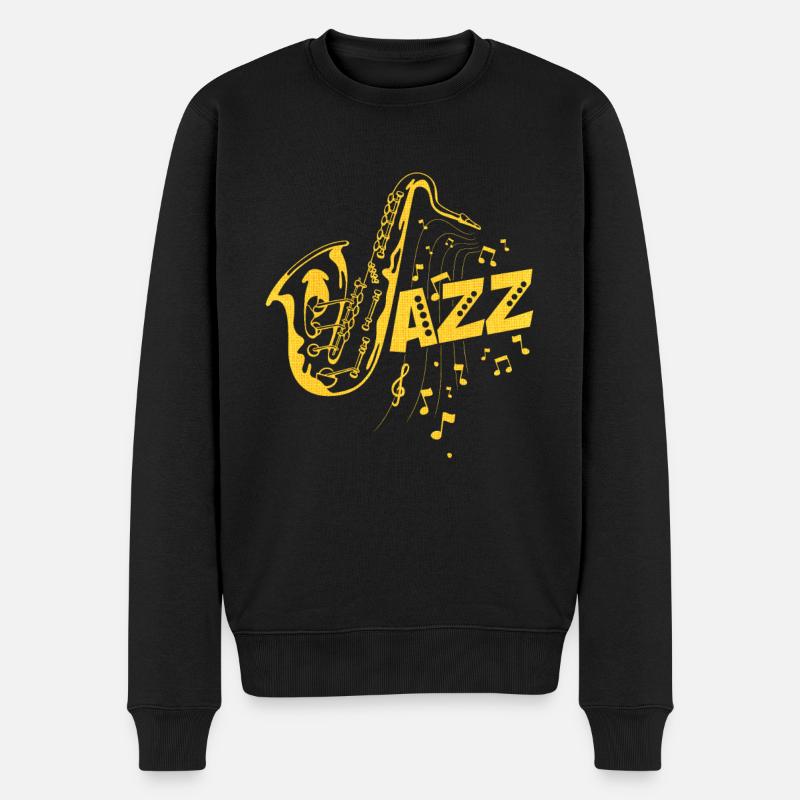 Jazz Music Saxophone Swing Partition Jaune - Pull Premium bio Homme - noir