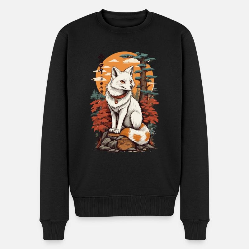 Japanische Kitsune Maske Anime Kawaii Fuchsgeist - Männer Premium Bio Pullover - Schwarz
