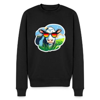 Kuh mit Sonnenbrille Deutschland Fußball Fan - Männer Premium Bio Pullover - Schwarz - Vorne - Nico (187cm)
