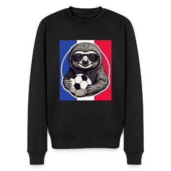 Fußball Fan Faultier mit Sonnenbrille Frankreich - Männer Premium Bio Pullover - Schwarz - Vorne - Nico (187cm)