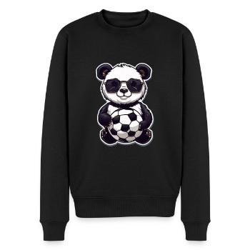 Panda mit Sonnenbrille und Fußball - Männer Premium Bio Pullover - Schwarz - Vorne - Nico (187cm)
